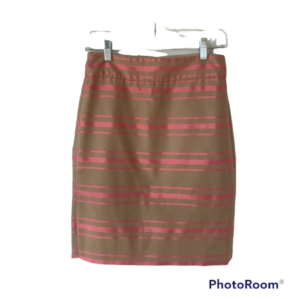 J CREW Factory Tan & Coral Striped Pencil Skirt